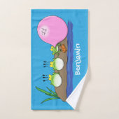 かわいいおもしろいカエルのバブルガム漫画イラストレーション バスタオルセット (ハンドタオル)