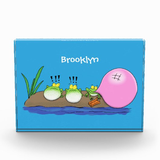 かわいいおもしろいカエルのバブルガム漫画イラストレーション フォトブロック (正面)