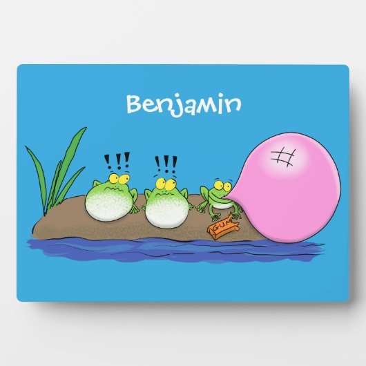 かわいいおもしろいカエルのバブルガム漫画イラストレーション フォトプラーク (正面)