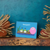 かわいいおもしろいカエルのバブルガム漫画イラストレーション フォトプラーク (側面)