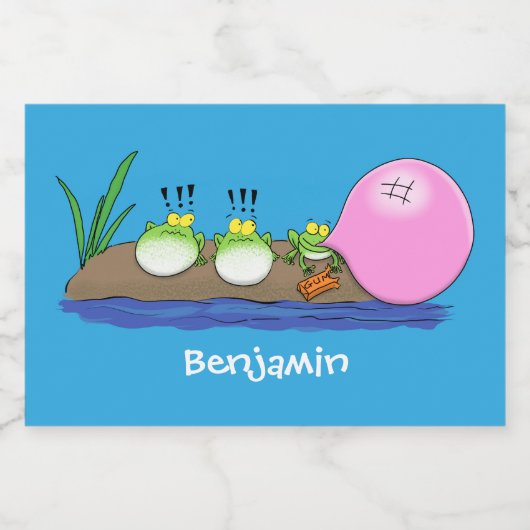 かわいいおもしろいカエルのバブルガム漫画イラストレーション フードラベル (シングルラベル)