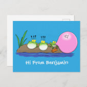 かわいいおもしろいカエルのバブルガム漫画イラストレーション ポストカード (正面/裏面)