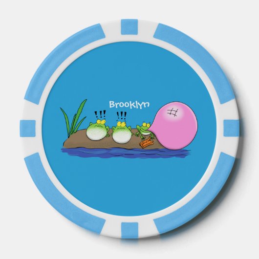 かわいいおもしろいカエルのバブルガム漫画イラストレーション ポーカーチップ (正面)