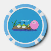 かわいいおもしろいカエルのバブルガム漫画イラストレーション ポーカーチップ (裏面)