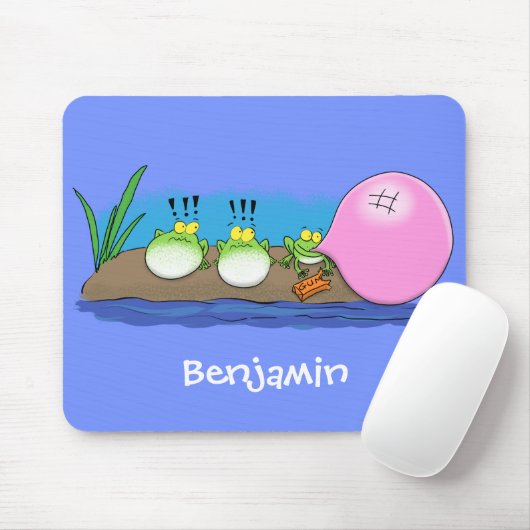 かわいいおもしろいカエルのバブルガム漫画イラストレーション マウスパッド (マウス)