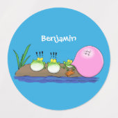 かわいいおもしろいカエルのバブルガム漫画イラストレーション ラベル (デザイン2)