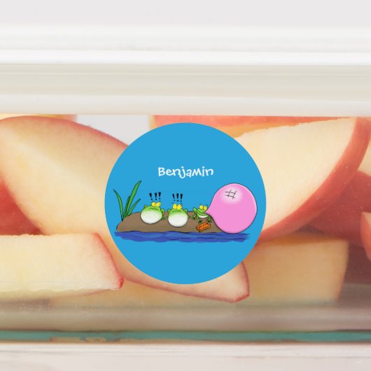 かわいいおもしろいカエルのバブルガム漫画イラストレーション ラベル (貼付)