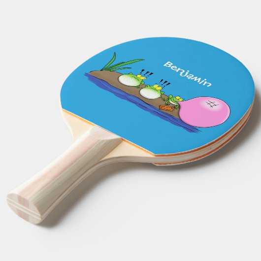 かわいいおもしろいカエルのバブルガム漫画イラストレーション 卓球ラケット (正面アングル)