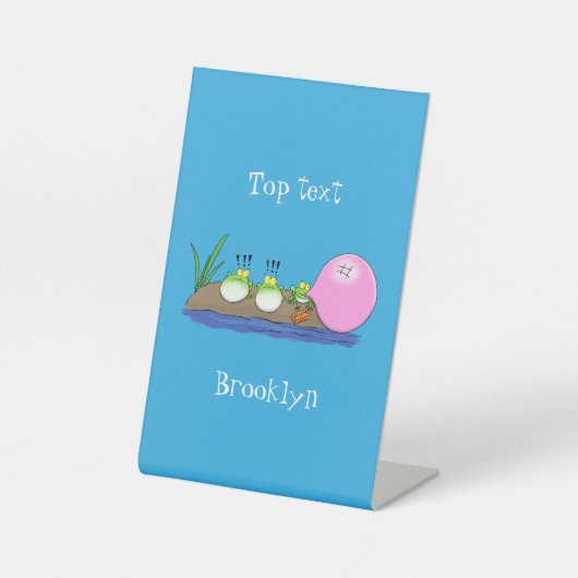 かわいいおもしろいカエルのバブルガム漫画イラストレーション 台座サイン (正面)