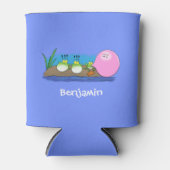 かわいいおもしろいカエルのバブルガム漫画イラストレーション 缶クーラー (正面)