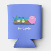 かわいいおもしろいカエルのバブルガム漫画イラストレーション 缶クーラー (裏面)