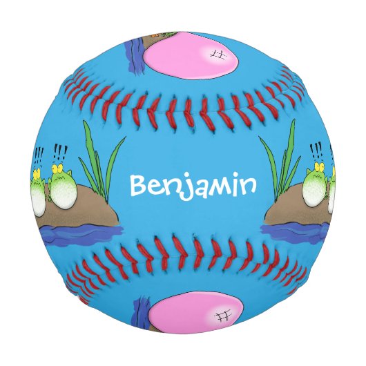 かわいいおもしろいカエルのバブルガム漫画イラストレーション 野球ボール (裏面)