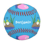 かわいいおもしろいカエルのバブルガム漫画イラストレーション 野球ボール (正面)