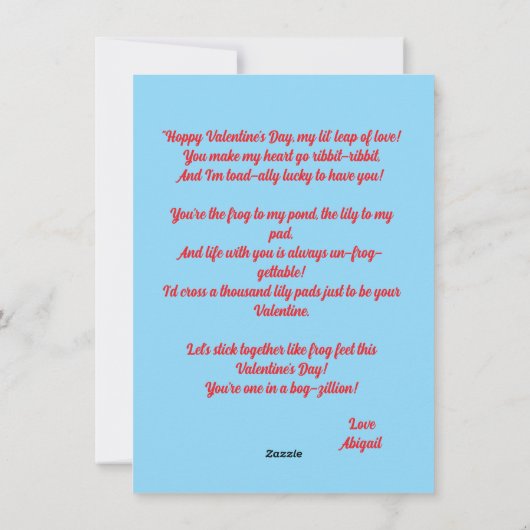 かわいいおもしろいカエルの愛ハートヴァレンティーンズカード シーズンカード (裏面)