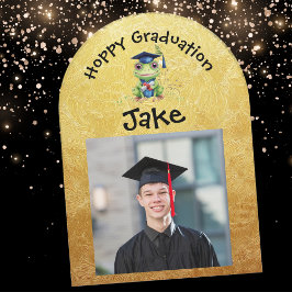 かわいいおもしろいカエル写真卒業パーティー 招待状