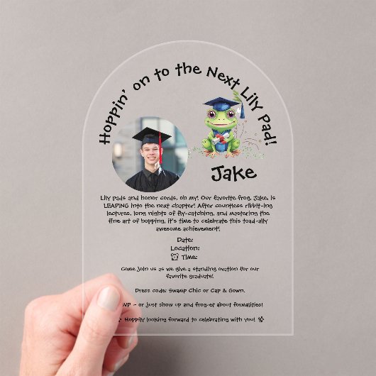 かわいいおもしろいカエル卒業アクリル招待状 アクリル招待状 (インサイチュ (ポータブル))