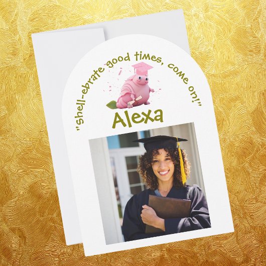 かわいいおもしろいカタツムリ写真卒業パーティー 招待状