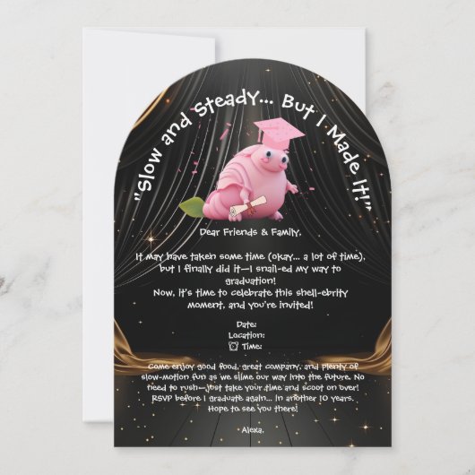 かわいいおもしろいカタツムリ写真卒業パーティー 招待状 (正面)
