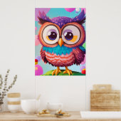 かわいいおもしろいカラフル漫画フクロウAIアート ポスター (キッチン)