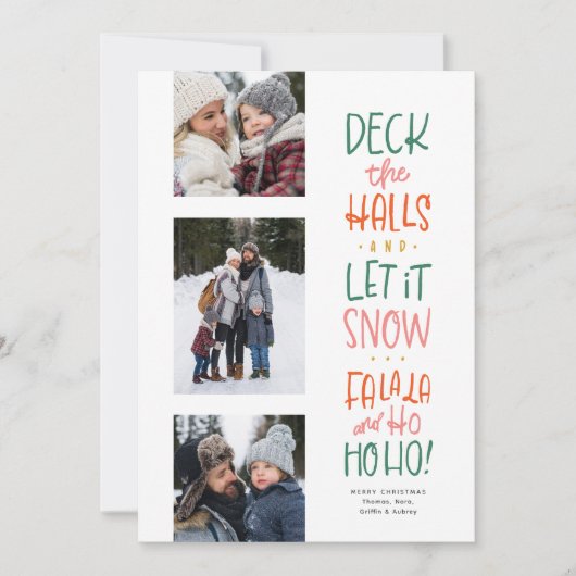 かわいいおもしろいカラフル3枚の写真クリスマス シーズンカード (正面)