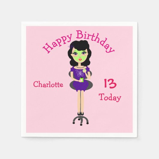 かわいいおもしろいガーリーパンパースパパーティーテーマfor Girls スタンダードカクテルナプキン (正面)