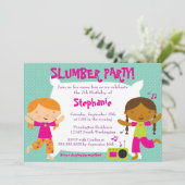 かわいいおもしろいガールの誕生日スランバーパーティの招待状 招待状 (スタンド正面)