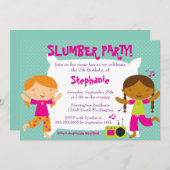 かわいいおもしろいガールの誕生日スランバーパーティの招待状 招待状 (正面/裏面)