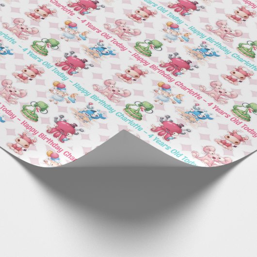 かわいいおもしろいガールの誕生日追加の名前ageマウス牛 ラッピングペーパー (角)