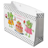 かわいいおもしろいガールフロッグ誕生日パーティー大きなギフトバ ラージペーパーバッグ (裏面アングル)