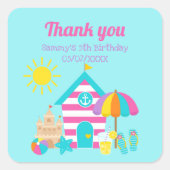 かわいいおもしろいキッズビーチサマー誕生日ありがとう スクエアシール (正面)