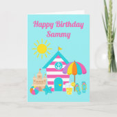 かわいいおもしろいキッズビーチサマー誕生日 カード (正面)