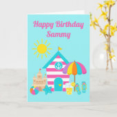 かわいいおもしろいキッズビーチサマー誕生日 カード (黄色い花)