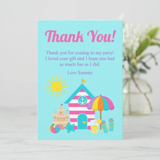かわいいおもしろいキッズビーチ夏の誕生日パーティー サンキューカード (スタンド正面)