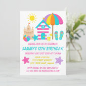 かわいいおもしろいキッズビーチ夏の誕生日パーティー 招待状 (スタンド正面)