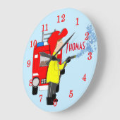 かわいいおもしろいキッズマンガ消防士トラックをテーマにした ラージ壁時計 (傾斜)