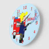 かわいいおもしろいキッズマンガ消防士トラックをテーマにした ラージ壁時計 (傾斜)