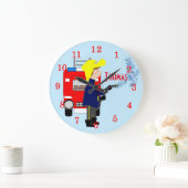 かわいいおもしろいキッズマンガ消防士トラックをテーマにした ラージ壁時計 (ホーム)