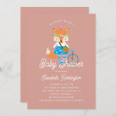かわいいおもしろいキツネの赤ちゃんシャワー。森林動物ピンク 招待状 (正面/裏面)