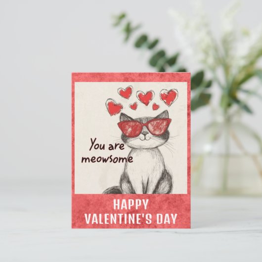かわいいおもしろいキャットバレンタインデーハート ポストカード (スタンド正面)