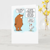 かわいいおもしろいクマとチキン誕生日 カード (黄色い花)