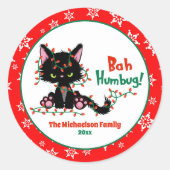 かわいいおもしろいクリスマスのおこりんぼ猫 ラウンドシール (正面)