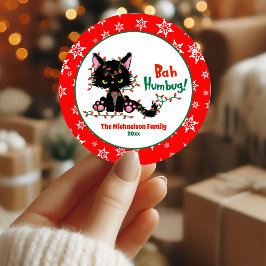 かわいいおもしろいクリスマスのおこりんぼ猫 ラウンドシール