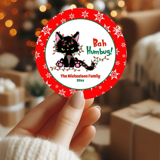 かわいいおもしろいクリスマスのおこりんぼ猫 ラウンドシール