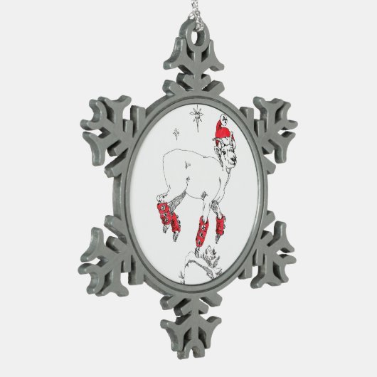 かわいいおもしろいクリスマスエウラムヤギ狩り休日 スノーフレークピューターオーナメント (左)