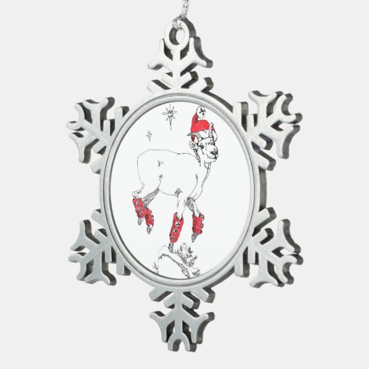 かわいいおもしろいクリスマスエウラムヤギ狩り休日 スノーフレークピューターオーナメント (右)