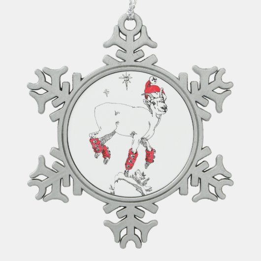 かわいいおもしろいクリスマスエウラムヤギ狩り休日 スノーフレークピューターオーナメント (正面)
