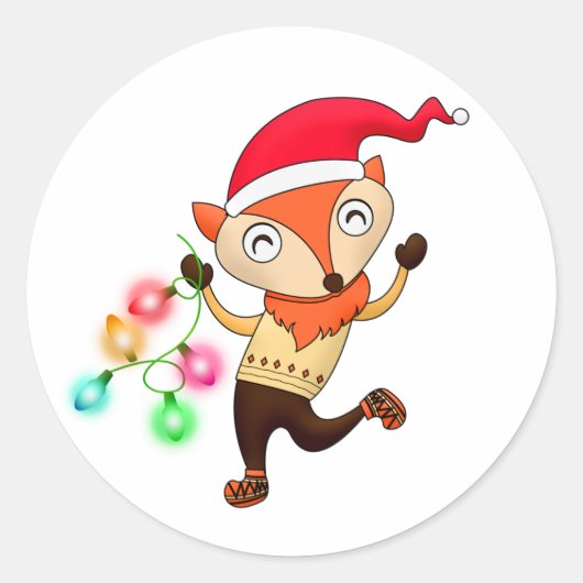 かわいいおもしろいクリスマスキツネ封筒シール ラウンドシール (正面)