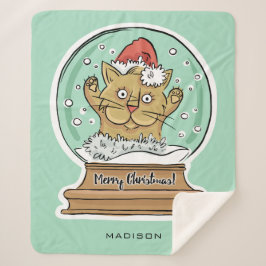 かわいいおもしろいクリスマスキャット名前をカスタムする シェルパブランケット
