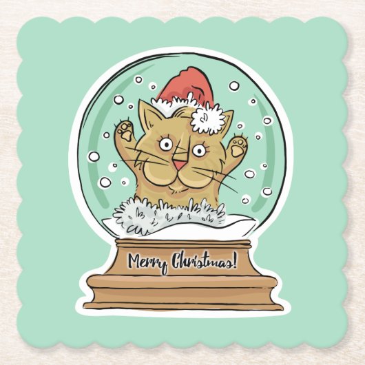かわいいおもしろいクリスマスキャット紙 ペーパーコースター (正面)