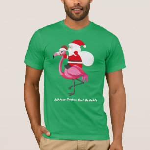 かわいいおもしろいクリスマスサンタライディングフラミンゴ Tシャツ